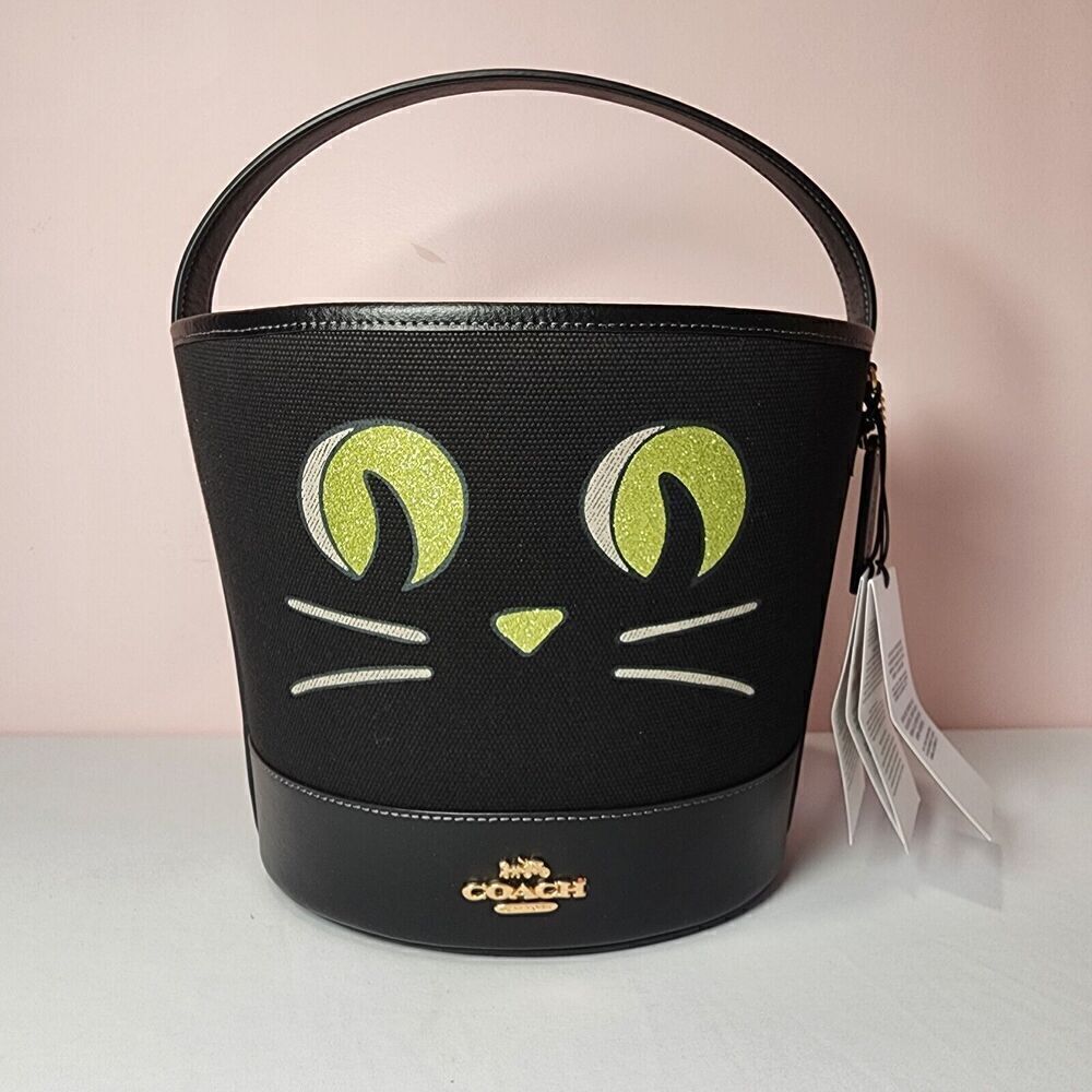 NWT Coach CW532 Halloween Trick Or Treat Bucket Black Cat Face